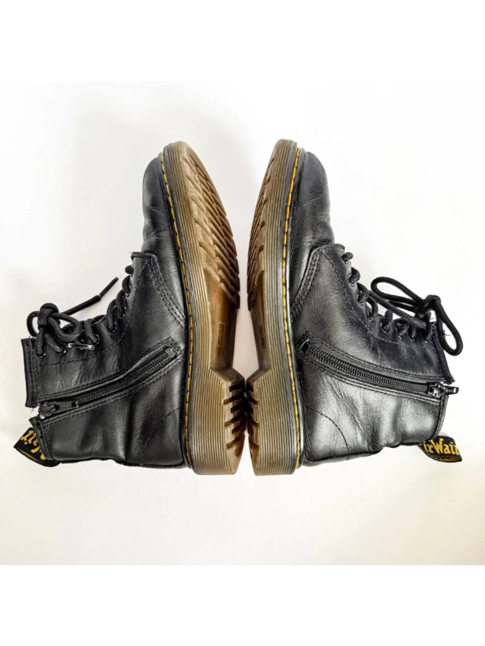 Doc Martens Kids 1460J Black Leather Side Zip Lace Up Combat Boots US2/UK1/EU33